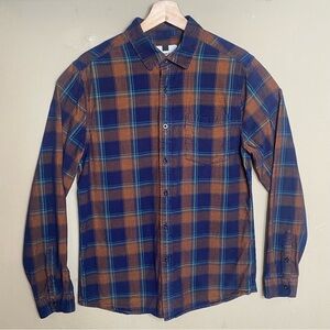 Topman Corduroy Shirt Size Medium Brown PLAID Button Up Long Sleeve Men's